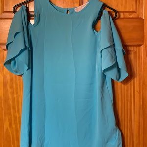 blue open shoulder michael kors blouse